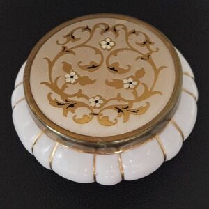 Matson MCM Hollywood Regancy Porcelain Trinket Powder Jar Handpainted Metal Lid